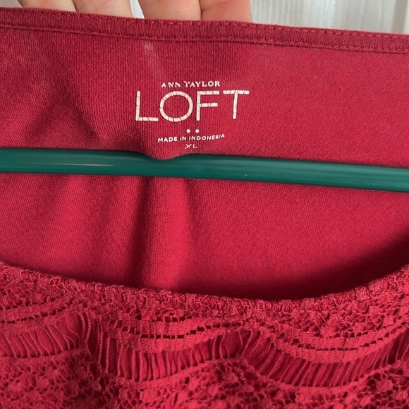 LOFT‎ Lace Top Blouse 3/4 Sleeve Cranberry Red Elegant Party Casual Size XL - Picture 6 of 10